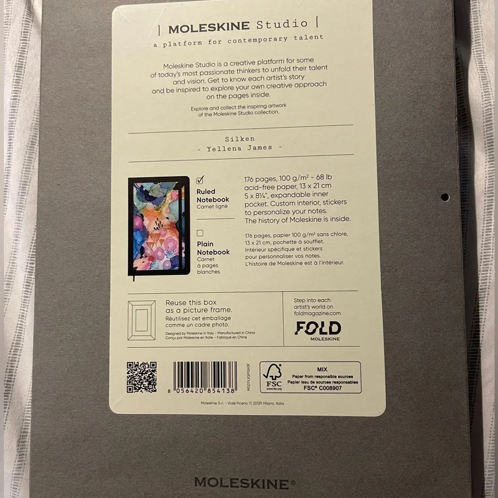 Moleskine LG Ruled Notebook Studio Artist Collection Silken by Yellena James NWT